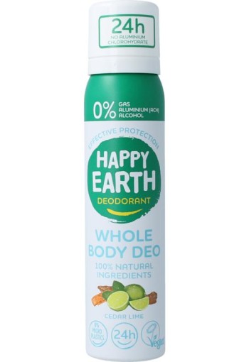 Happy Earth Deodorant bodyspray cedar lime (100 Milliliter)