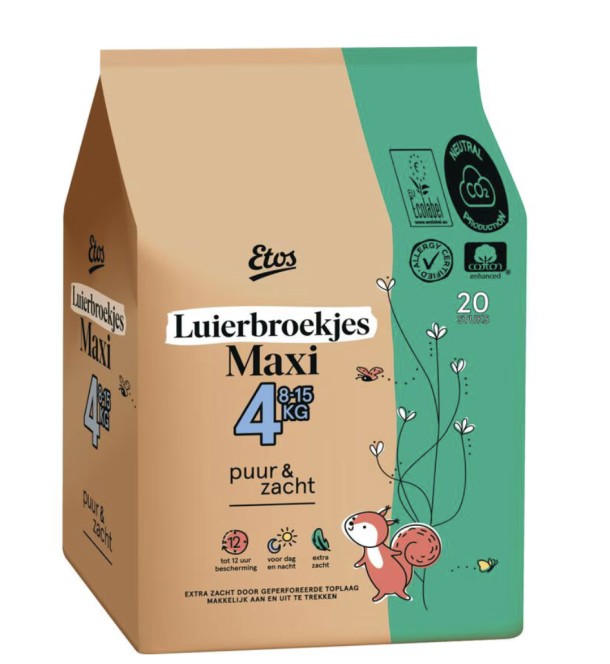 Etos Puur & Zacht Luierbroekjes Maat 4 Maxi 8-15 kg 20 stuks