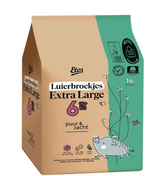 Etos Puur & Zacht Luierbroekjes Maat 6 Extra Large 15+ kg 16 stuks