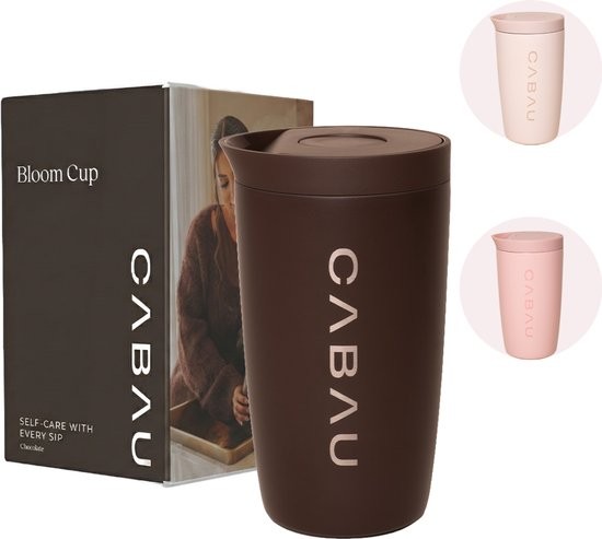 Cabau Bloom Cup - Koffiebeker To Go - Thermosbeker RVS - Bruin