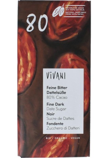 Vivani Fine dark date sugar 80% cacao bio (80 Gram)