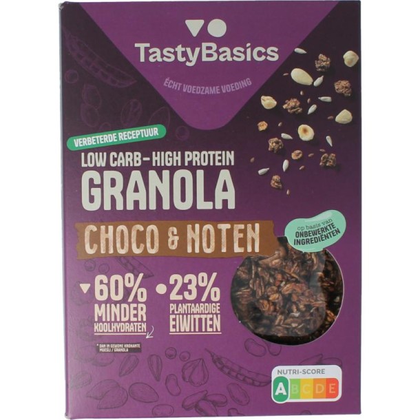Tastybasics Less carb-high protein granola choco en noten (350 Gram)