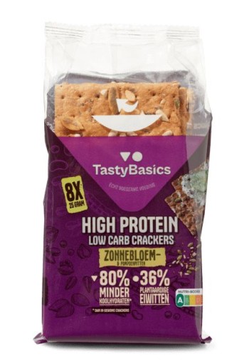 Tastybasics Less carb-high protein crackers zonnebl/pompoenpit (200 Gram)
