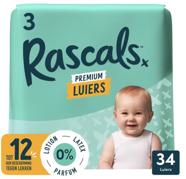 Rascals Premium Luiers Maat 3 6-11 KG 34 stuks