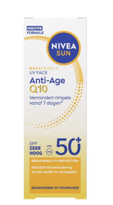 NIVEA SUN Breathable UV Face Anti-Age Q10 Zonnebrand SPF50+ 40 ML