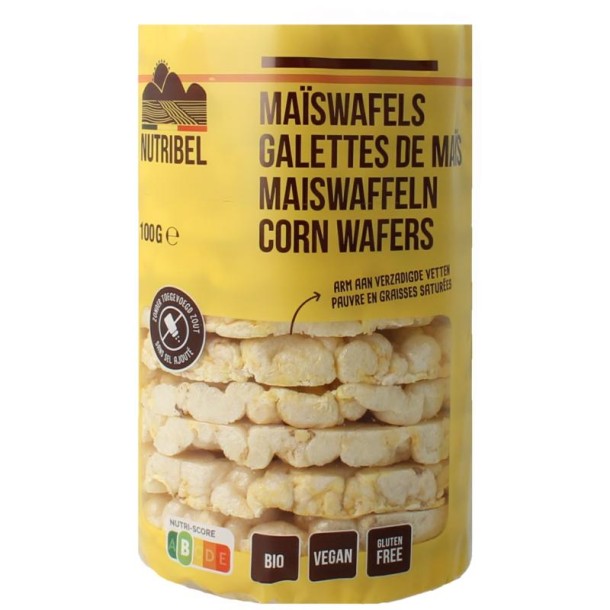 Nutribel Maiswafels zonder zout glutenvrij bio (100 Gram)