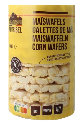 Nutribel Maiswafels zonder zout glutenvrij bio (100 Gram)