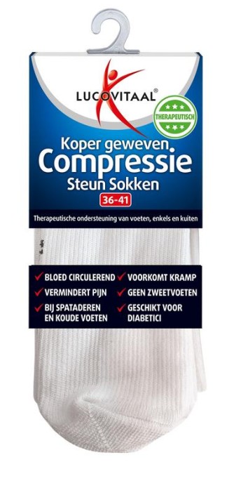 Lucovitaal Koper compressie steunsok maat 36-41 wit (1 paar)