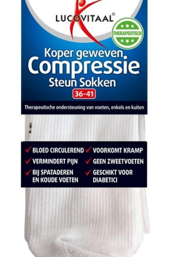 Lucovitaal Koper compressie steunsok maat 36-41 wit (1 Paar)