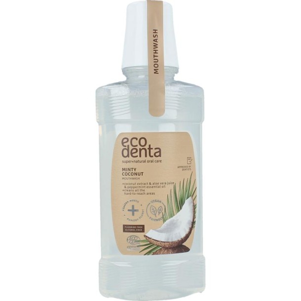 Ecodenta Mondwater munt kokos bio (250 Milliliter)