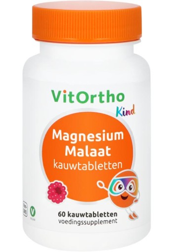 Vitortho Magnesium malaat kind (60 Kauwtabletten)