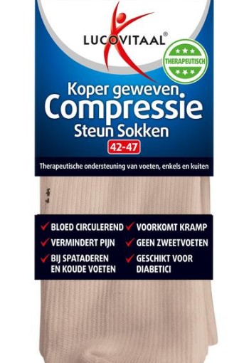 Lucovitaal Koper compressie sok maat 42-47 huidskleur (1 Paar)