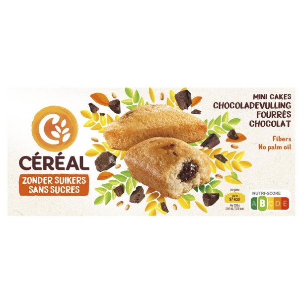 Cereal Mini cakes met chocoladevulling zonder suikers (150 Gram)