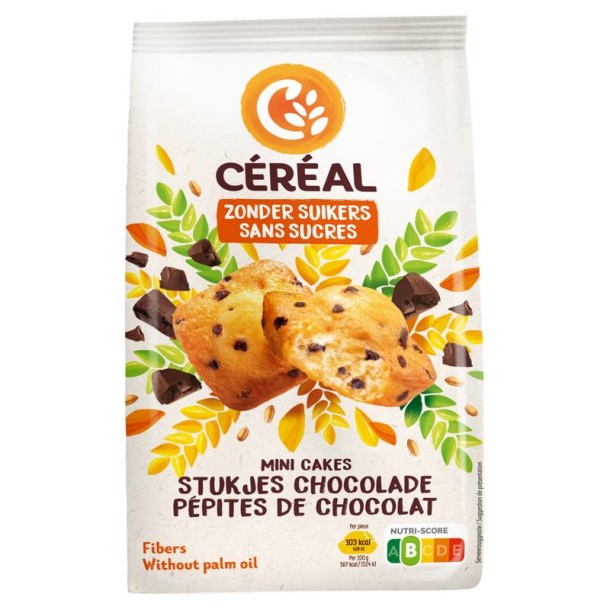 Cereal Mini cakes met stukjes chocolade zonder suikers (196 Gram)