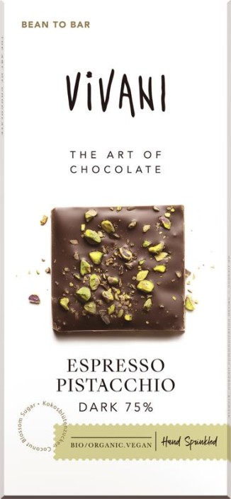 Vivani Espresso pistacchio dark 75% bio (80 Gram)