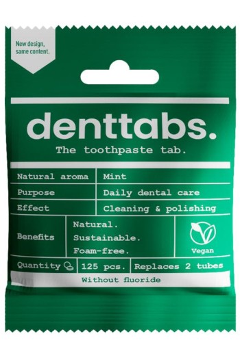 Denttabs Tandpasta tabletten munt zonder fluor vegan (125 Stuks)