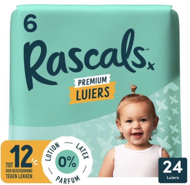 Rascals Premium Luiers Maat 6 15-20 KG 24 stuks/2 stuks € 15,00