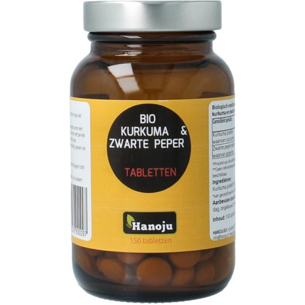Hanoju Kurkumapoeder + piperine 500mg bio (150 Tabletten)