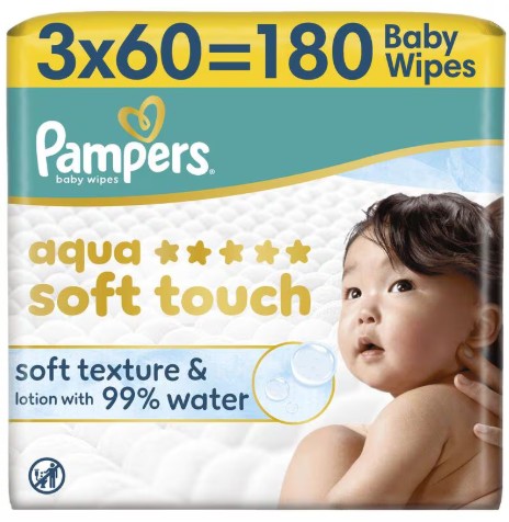 Pampers Aqua Soft Touch Billendoekjes 3x60 stuks