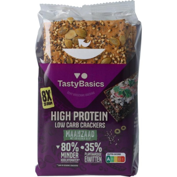 TastyBasics Less carb-high protein crackers maanzaad (200 gr)
