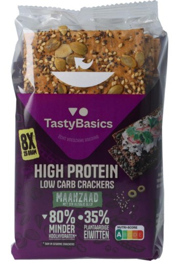 TastyBasics Less carb-high protein crackers maanzaad (200 Gram)