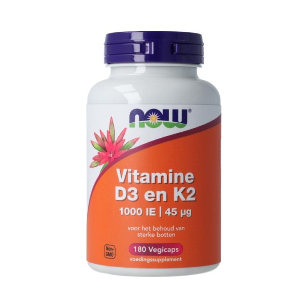 NOW Vitamine D3 en K2 - 1000 IE 45 mcg (180 Vegetarische capsules)