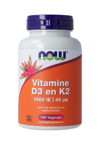 NOW Vitamine D3 en K2 - 1000 IE 45 mcg (180 Vegetarische capsules)