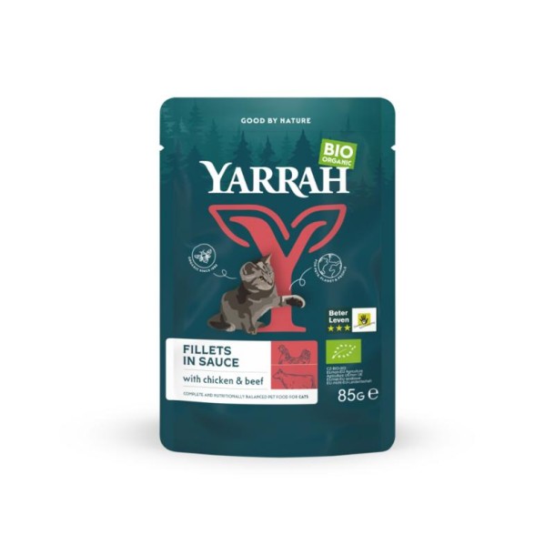 Yarrah Kat filets met rund en kip in saus bio (85 Gram)