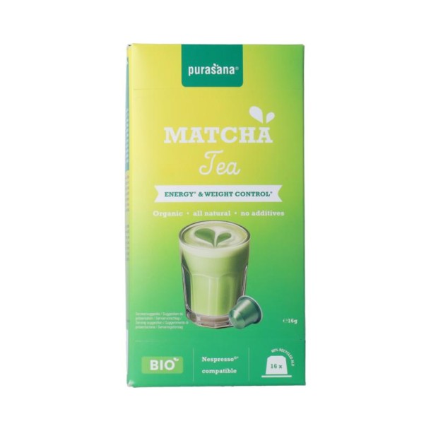 Purasana Instant Matcha Thee Capsules 16x1g bio
