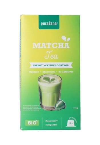 Purasana Instant Matcha Thee Capsules 16x1g bio