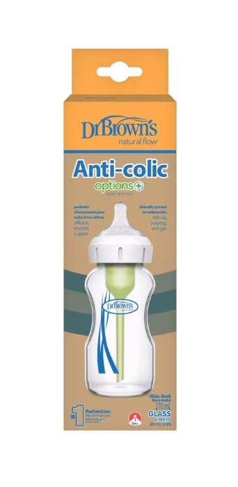 Dr. Brown’s Options+ Anti-Colic Brede Halsfles Glas 270 ML