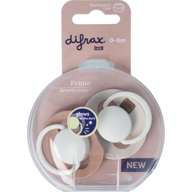 Difrax Fopspeen glow dynamic 0-6 mnd ivory/blush 2 st