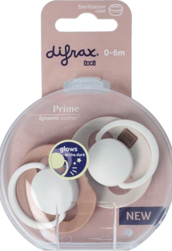 Difrax Fopspeen glow dynamic 0-6 mnd ivory/blush 2 st