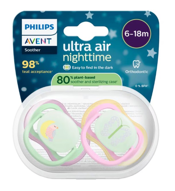 Philips Avent Fopspeen Ultra Air Night 6-18M Double Pack - SCF376/29