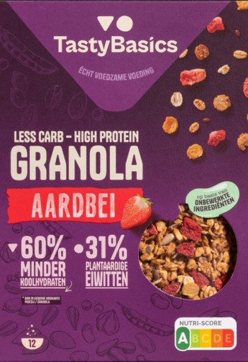 TastyBasics Low carb-high protein granola aardbei (350 Gram)