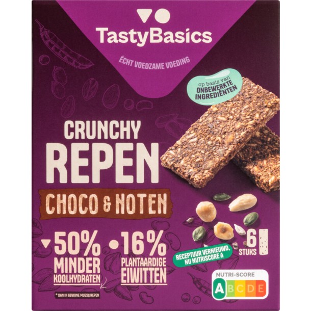 TastyBasics Crunchy Low carb repen choco & noten (138 Gram)