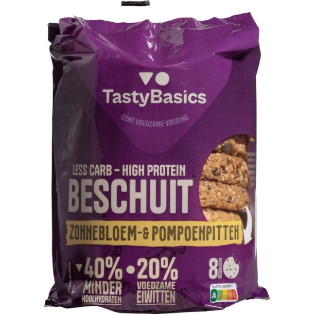 TastyBasics Low carb-high protein beschuit zonnebl/pompoenpit (184 Gram)