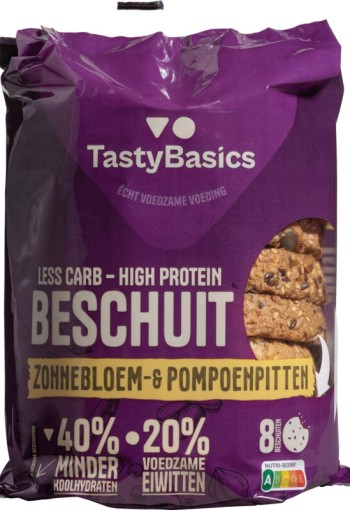 TastyBasics Low carb-high protein beschuit zonnebl/pompoenpit (184 Gram)