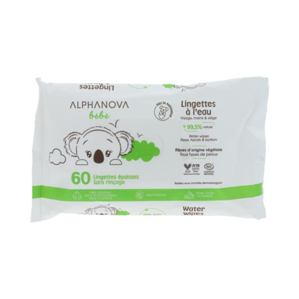 Alphanova Bebe Water Wipes Face & Hands & Bottom (60 Stuks)