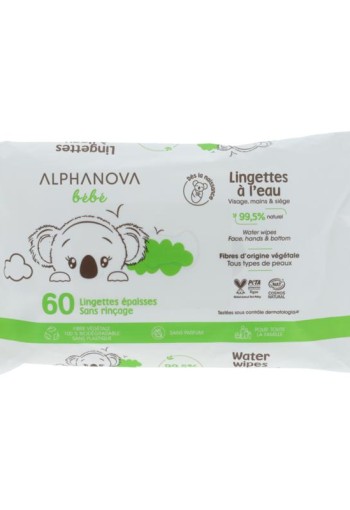 Alphanova Bebe Water Wipes Face & Hands & Bottom (60 Stuks)