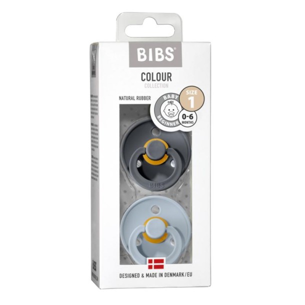 Bibs Fopspeen maat 1 iron/baby blue 2 pack (2 Stuks)