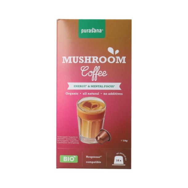 Purasana Instant Mushroom Coffee Capsules 16x1,5g bio (16 Capsules)