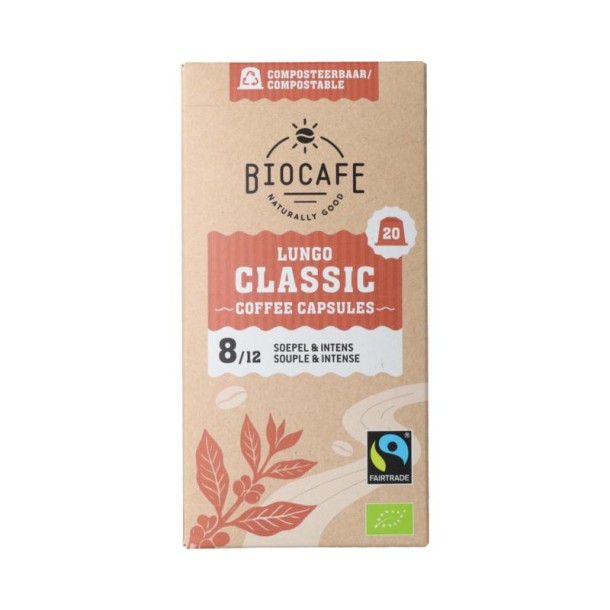 Biocafe Koffiecapsules Lungo bio (20 Stuks)