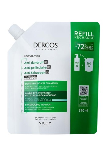 Vichy Dercos anti-roos shampoo normaal/vet haar navul (390 Milliliter)