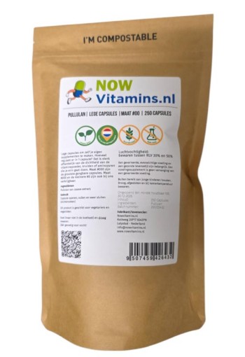 Nowvitamins.nl Pullulan lege capsule mt 00 (250 Stuks)