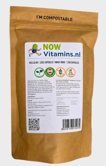 Nowvitamins.nl Pullulan lege capsule mt 000 (250 Stuks)