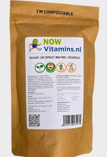 Nowvitamins.nl Pullulan lege capsule mt 000 (250 Stuks)