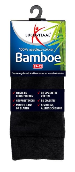 Lucovitaal Bamboe sok lang zwart 39-42 (1 paar)