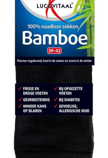 Lucovitaal Bamboe sok lang zwart 39-42 (1 paar)