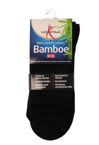 Lucovitaal Bamboe sok lang zwart 43-46 (1 paar)